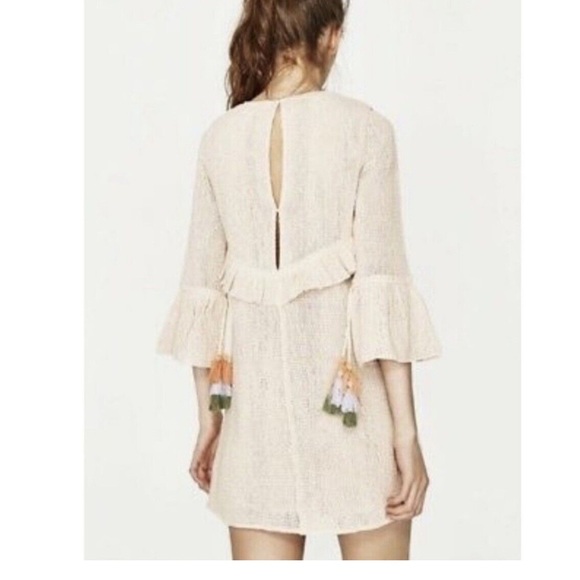 ZARA Tunic DRESS ECRU CROCHET Web Tassel - Picture 2 of 9